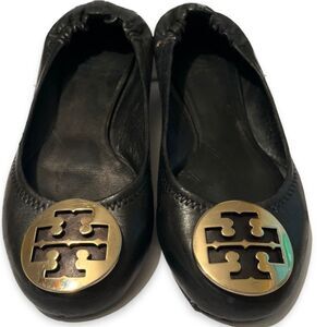 Tory Burch Black Leather Reva Ballet Flats Size 8.5